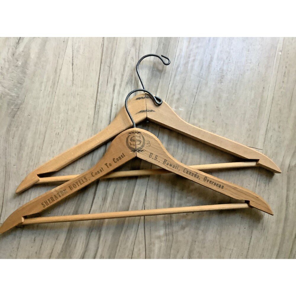 Vintage Sheraton Hotel Wooden Coat Hanger Set of 2 Hangers